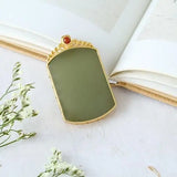 Hetian Jade Square Pendant Necklace with Silver Inlay