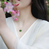 Silver Inlaid Hetian Jade Yuanbao Pendant Necklace Chinese Retro Charm Jewelry