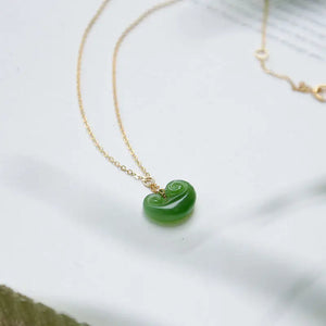 Silver Inlaid Hetian Jade Yuanbao Pendant Necklace Chinese Retro Charm Jewelry
