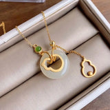 Natural Hetian Jade Gourd Pendant Necklace - Chinese Retro Craft
