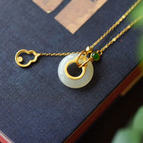 Silver Inlaid Hetian Jade Gourd Pendant Necklace