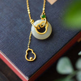 Natural Hetian Jade Gourd Pendant Necklace - Chinese Retro Craft