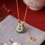 Silver Inlaid Hetian Jade Gourd Pendant Necklace