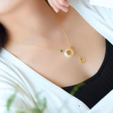 Silver Inlaid Hetian Jade Gourd Pendant Necklace