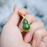 Silver Inlaid Hetian Jade Gourd Pendant Necklace with Ancient Edge Craft