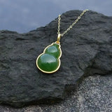 Silver Inlaid Hetian Jade Gourd Pendant Necklace with Ancient Edge Craft