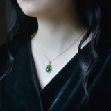 Silver Inlaid Hetian Jade Gourd Pendant Necklace with Ancient Edge Craft