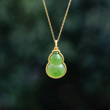 Silver Inlaid Hetian Jade Gourd Pendant Necklace with Ancient Edge Craft
