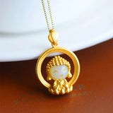 Silver Inlaid Hetian Jade Pendant Necklace Chinese Classical Sand Craft
