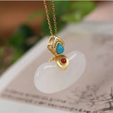 Silver Inlaid Hetian Jade Pendant Necklace - Chinese Retro Jewelry
