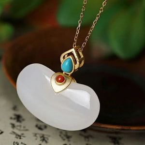 Silver Inlaid Hetian Jade Pendant Necklace - Chinese Retro Jewelry