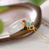 Silver Inlaid Hetian Jade Pendant Necklace - Chinese Retro Jewelry