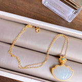 Silver Inlaid Hetian Jade Shell Pendant Necklace Chinese Retro Art Jewelry