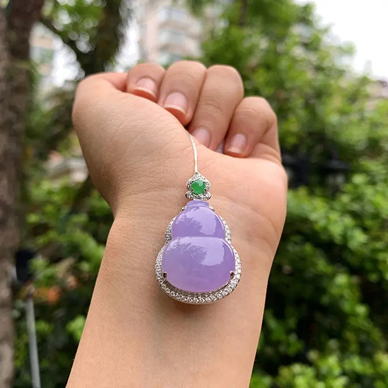 Silver Inlaid Purple Chalcedony Necklace for Women Retro Jewelry
