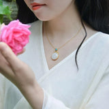 Hetian Smoke Purple Jade Pendant Necklace with Silver Inlay