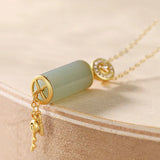 Silver Inlaid Hetian Chalcedony Pendant Necklace Chinese Charm Jewelry