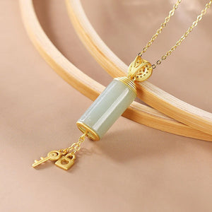 Silver Inlaid Hetian Chalcedony Pendant Necklace Chinese Charm Jewelry