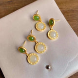 Silver Inlaid Natural Chalcedony Earrings Ancient Craft Women's Jewelry