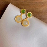 Silver Inlaid Natural Chalcedony Earrings Ancient Craft Women's Jewelry