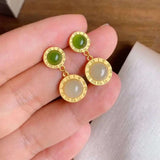 Silver Inlaid Natural Chalcedony Earrings Ancient Craft Women's Jewelry