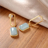 Silver Inlaid Hetian Chalcedony Square Earrings
