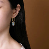 Silver Inlaid Hetian Chalcedony Square Earrings