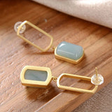 Silver Inlaid Hetian Chalcedony Square Earrings