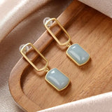 Silver Inlaid Hetian Chalcedony Square Earrings