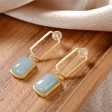 Silver Inlaid Hetian Chalcedony Square Earrings