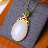 Silver Inlaid Hetian Chalcedony Pendant Necklace Chinese Retro Palace Charm