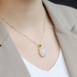 Silver Inlaid Hetian Chalcedony Pendant Necklace Chinese Retro Palace Charm