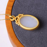 Silver Inlaid Hetian Chalcedony Pendant Necklace Chinese Retro Palace Charm