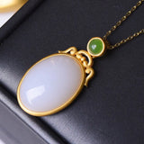 Silver Inlaid Hetian Chalcedony Pendant Necklace Chinese Retro Palace Charm