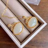 Silver Inlaid Hetian Chalcedony Pendant Necklace with Diamond