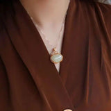 Silver Inlaid Hetian Chalcedony Pendant Necklace with Diamond