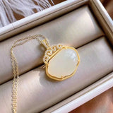 Silver Inlaid Hetian Chalcedony Pendant Necklace with Diamond