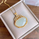 Silver Inlaid Hetian Chalcedony Pendant Necklace with Diamond