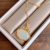 Silver Inlaid Hetian Chalcedony Pendant Necklace with Diamond