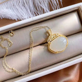 Silver Inlaid Hetian Chalcedony Pendant Necklace with Diamond