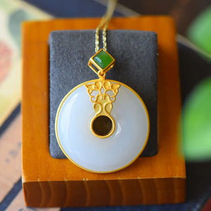 Silver Inlaid Hetian Chalcedony Safety Buckle Pendant Necklace