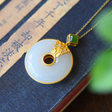 Silver Inlaid Hetian Chalcedony Safety Buckle Pendant Necklace