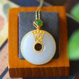 Silver Inlaid Hetian Chalcedony Safety Buckle Pendant Necklace