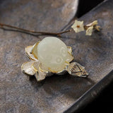 Silver Inlaid Hetian Chalcedony Lotus Necklace Set