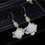 Silver Inlaid Hetian Chalcedony Lotus Necklace Set