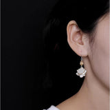 Silver Inlaid Hetian Chalcedony Lotus Necklace Set