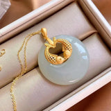 Silver Inlaid Hetian Jade Pisces Pendant Necklace with Sand Craft