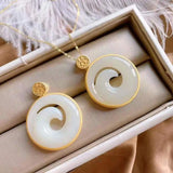 Silver Inlaid Hetian Jade Round Pendant Necklace