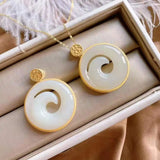 Silver Inlaid Hetian Jade Round Pendant Necklace