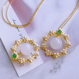 Silver Inlaid Hetian Jade Flower Pendant Necklace