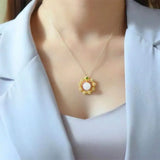 Silver Inlaid Hetian Jade Flower Pendant Necklace